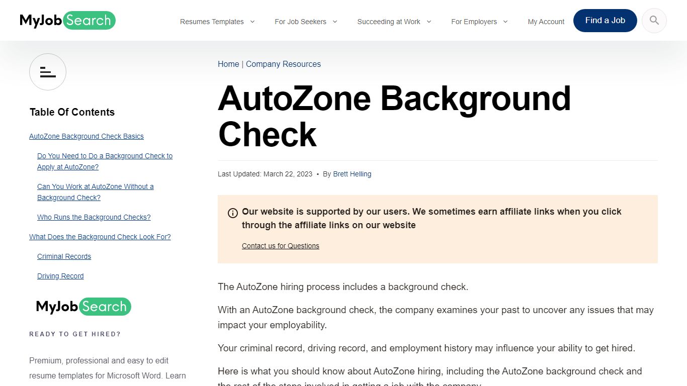 AutoZone Background Check | My Job Search